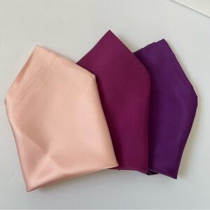 Set Of 3 All Silk Ashear Hand Rolled Green Orange Red Pocket Square Handkerchief